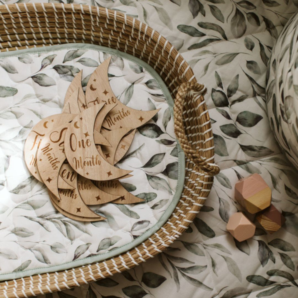 Wooden Month-by-Month Baby Milestones - Shop pregnancy pillows, nursing pillows & breastfeeding pillows online | Bellamoon